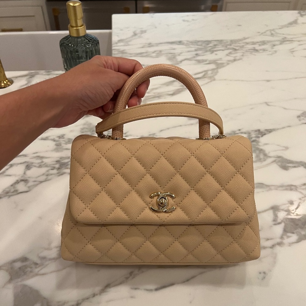 Chanel Small Coco Handle - RARE Beige Claire Caviar Leather with Lizard Handle
